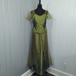 Green Metallic Beaded Corset Fairy Princess Medieval Renaissance Party Prom Ball